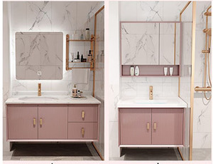 Mobile da <span class=keywords><strong>Bagno</strong></span> Romantico in Rosa Antico con Specchio Intelligente - Product Image 6