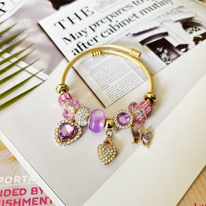 2025女性用18Kゴールドステンレス鋼ブレスレットハートバタフライブルーパープルダイヤモンドストーンファッションチャーム - Product Image 3