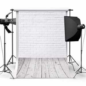 Toile de fond photographique mur de briques blanches avec sol en bois 1,5x2,1m pour studio, style nord-américain, fond imprimé non tissé - Product Image 1