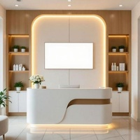 Comptoir de bar carré en bois de luxe moderne YS-0775, petit bureau d'accueil, éco-responsable, éclairage LED, facile à nettoyer, pour hôtel, école, usage commercial