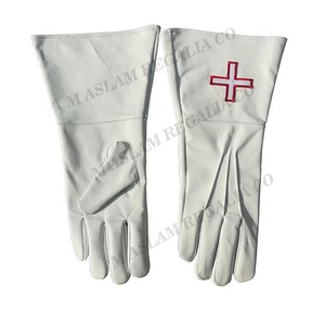 Gants en cuir souple écologiques St Thomas, longueur poignet, avec emblème maçonnique blanc, pour usage hivernal décontracté - Product Image 1