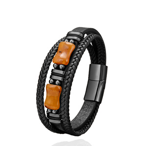 Pulsera <span class=keywords><strong>de</strong></span> Cuero Trenzado Multicapa para Hombre con Cierre Magnético <span class=keywords><strong>de</strong></span> Acero Inoxidable y Cuentas <span class=keywords><strong>de</strong></span> Piedra Ojo <span class=keywords><strong>de</strong></span> Tigre Natural - Product Image 5