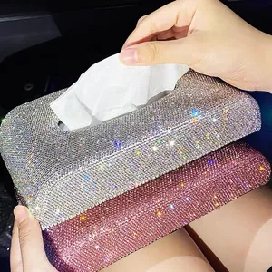 Diamant Tissue Doos Dames Auto Persoonlijkheid Ornament Auto Tissue Box Cover Pu Leather