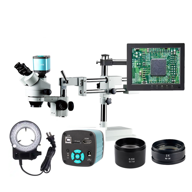 Trinocular Stereo Microscope 48MP 4K Output Video Camera 10.1 Inch Display Maintenance and Repair Objective Lens Optional