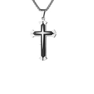 Collier de prière <span class=keywords><strong>pour</strong></span> homme en acier inoxydable, avec pendentif croix, argent, noir, or, chaîne maille forçat étanche, ne ternit pas, idéal <span class=keywords><strong>pour</strong></span> un cadeau - Vente chaude - Product Image 2