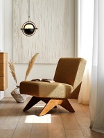 Fauteuil Chandigarh avec dossier simple, chaise de sol moderne en bois massif, fauteuil paresseux pour chambre et salon, écologique et durable