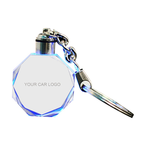 Wholesale Crystal Car Brand Logo Key Chain Advertisement Custom Made 3d Laser Engraving Glass Keychain with Led Light Keyring