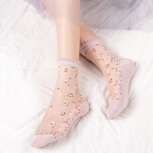 All'ingrosso <span class=keywords><strong>calze</strong></span> trasparenti a tubo medio in seta di cristallo da donna bella calzino corto elastico in pizzo trasparente ultrasottile - Product Image 3