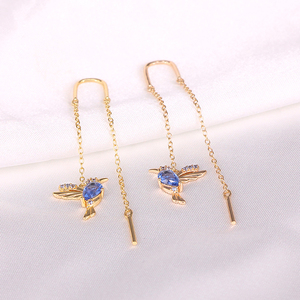 Pendientes Largos de Plata de Ley 925 ROXI con Circonitas Rojas y Azules en Forma de Golondrina y Diamantes - Product Image 4