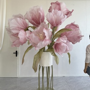 Grande Bouquet <span class=keywords><strong>di</strong></span> Tulipani Artificiali in Carta con Organza per Cerimonie Nuziali, Decorazione da Terra Tridimensionale con <span class=keywords><strong>Fiori</strong></span> Intrecciati - Product Image 1