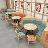 Meubles de restaurant Foshan, canapé en bois massif, canapé mural pour restaurant occidental, café, dossier en tissu doux, ensemble table et chaises commerciales