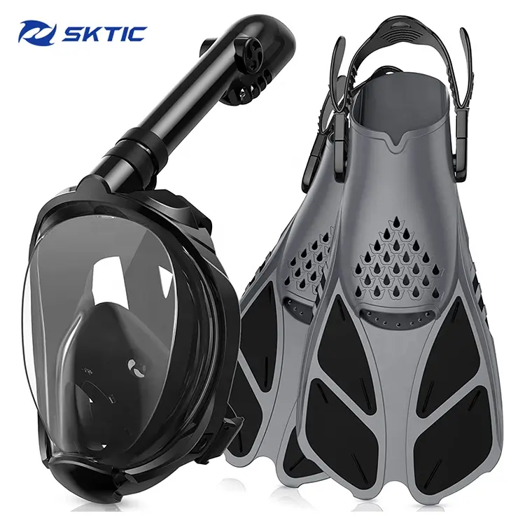 SKTIC防曇防漏ダイビングマスクソフトシリコンダイビング器材水泳シュノーケリングダイビングマスクフィンセットカメラマウント付き