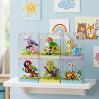 Ensemble de 6 blocs de construction en forme de perroquet, modèle d'oiseau en briques dans une vitrine transparente, jouet de collection DIY empilable pour mini-jardin, cadeau