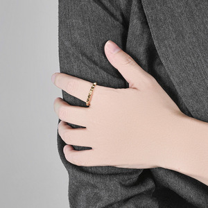 INS minimalist diamond-shaped <b>ring</b> with pyramidal grid pattern, titanium steel tail <b>ring</b>, fashionable stackable jewelry for wome - Product Image 2