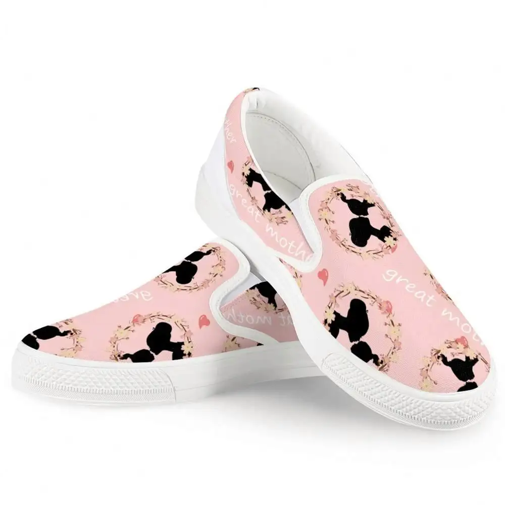 Vente chaude Blanc Décontracté Mocassins Mère Fille Motif Rose Femmes Chaussures Plates Confortables Faible QUANTITÉ MINIMALE DE COMMANDE