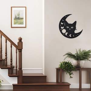 งานศิลปะติดผนังรูปแมวโลหะ ลายซ่อนหา ลายดวงจันทร์ ของตกแต่งผนังห้องนั่งเล่น ห้องน้ำ ห้องครัว สำนักงาน สวน ของตกแต่งแขวนผนัง ของขวัญสุดพิเศษ - Product Image 6
