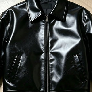 Veste de motard en similicuir à col montant et fermeture éclair intégrale, style classique premium, pour <span class=keywords><strong>homme</strong></span>, streetwear moderne, noire, décontractée, pour l'hiver - Product Image 3