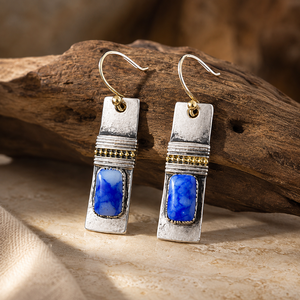 Orecchini vintage blu e bianchi con texture, regali creativi da donna per feste - Product Image 5
