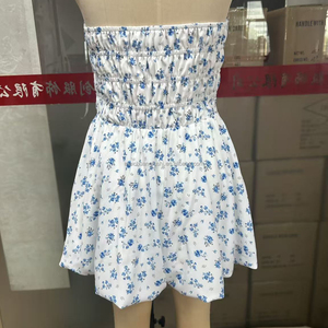 Yaz kadın Backless büzgülü elbise için özel askısız çiçek baskı Mini elbiseler - Product Image 5