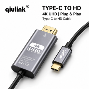 Câble USB C vers HD Qiulink 4K 60Hz 2M en alliage d'aluminium, adaptateur Type C vers HD pour <span class=keywords><strong>MacBook</strong></span> Pro <span class=keywords><strong>Air</strong></span>, ordinateur portable vers moniteur, téléviseur - Product Image 1