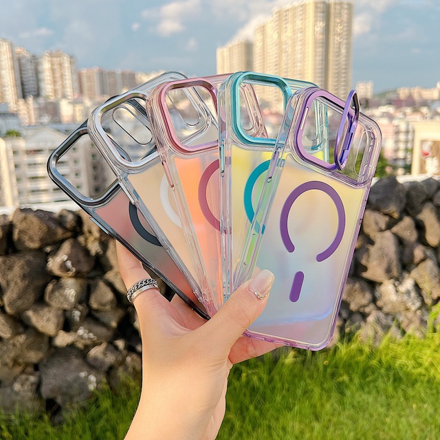 Luxury Chameleon Magnetic Shockproof case for iPhone 17 Air 17 16 15 14 Plus 18 13 12 11 Pro Max Lens Protection Bracket Cover