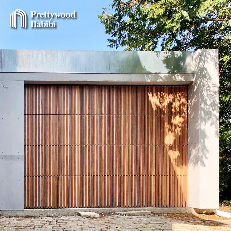 Prettywood Vertical Wood Slats Design Modern House Sectional Automatic Electric Remote Control Garage Door For Homes