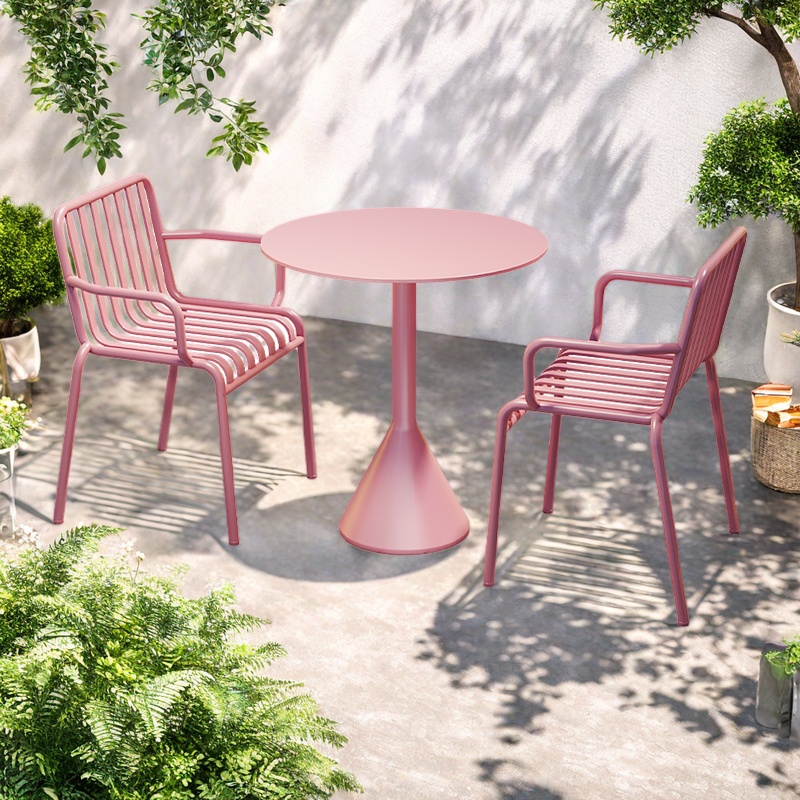 Pink-one table and 2 chairs-round table (armrest)