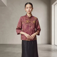 Veste à boutons de style chinois, haute couture, 100% soie de mûrier, teinte à la main, manches courtes, haut en soie Xiangyunsha, t-shirt