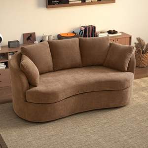 Ghế sofa góc cong rộng 73.82 inch, 3 chỗ ngồi, hiện đại, sang trọng, bọc vải nhung xù, lưng tựa đệm nổi, chỗ ngồi siêu sâu, dành cho phòng khách - Product Image 6