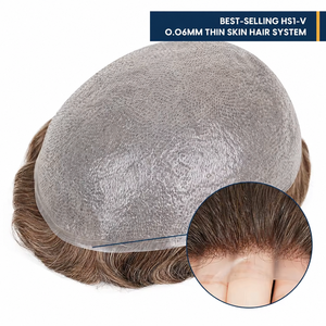 Nouveau système de remplacement capillaire invisible pour hommes New Times HS1V 0,06 mm, toupée ultra-fine à boucles en V - Product Image 1
