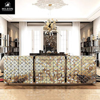 Buffet de rangement de luxe européen avec miroir mosaïque et cadre métallique doré pour salon, villa, hôtel