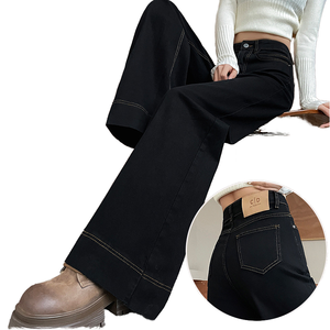 LUXE ENTERPRISES Jeans acampanados de mujer, corte ajustado, lavado claro, cintura alta, con cinturón envolvente deshilachado, hebilla de corazón, denim desgastado tejido, completo - Product Image 1