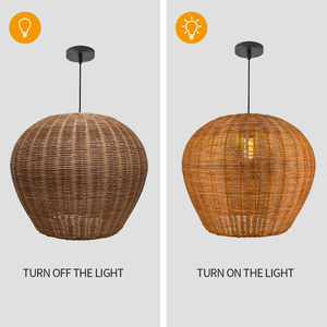 Lampadario Artigianale in Rattan, Lampada <span class=keywords><strong>a</strong></span> Sospensione in Vimini Intrecciato Stile Europeo, Lampada Pendente in Rattan Marrone per Casa, Hotel, Ristorante - Product Image 2