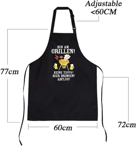 Tablier de barbecue allemand en gros, imprimé humoristique, noir, avec sangle de cou réglable, pour grillades, bière, Oktoberfest, cadeau fantaisie, personnalisable OEM - Product Image 3