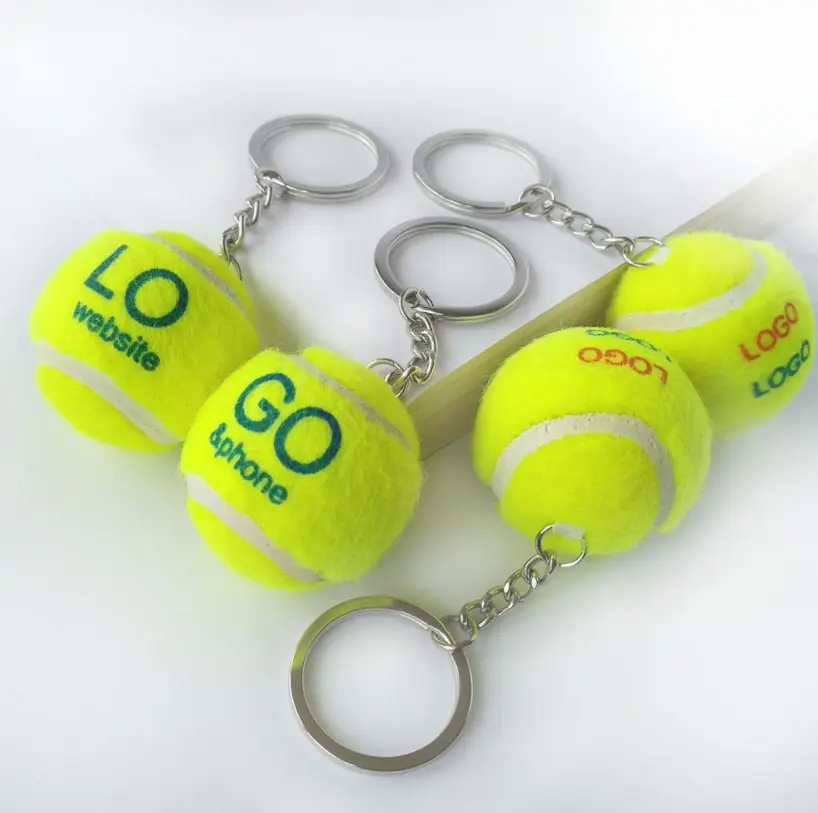 High Quality 1.5" Diameter Eco-Friendly Rubber Tennis Ball Key Chain with Custom Logo