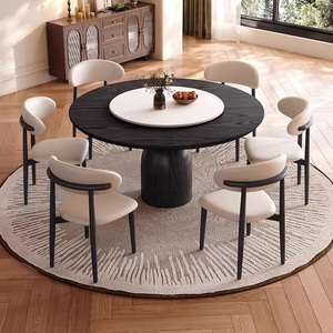 Set da Pranzo Moderno Minimalista in Stile Scandinavo con Tavolo Rotondo in Legno Massello per Appartamenti e Hotel - Product Image 3