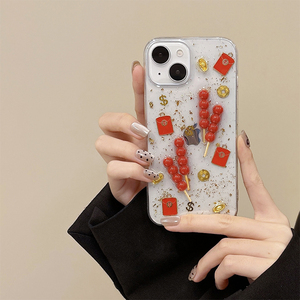 <span class=keywords><strong>Coque</strong></span> de téléphone portable coréenne en silicone avec paillettes, motif de bonbons de prune confits, lingot d'or, pièce de monnaie, sac porte-bonheur, pochette <span class=keywords><strong>rouge</strong></span> pour <span class=keywords><strong>iPhone</strong></span> 14 16 Pro Max 15 17 - Product Image 3