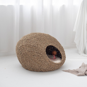 Rattan <b>Cat</b> Bed Oval Shape Straw Weaving Pet Bed For <b>Cats</b> Cooling <b>Mat</b> Handmade Solid Pattern - Product Image 4