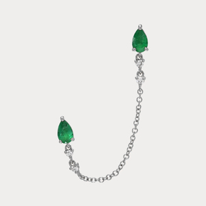 Aretes CANNER con Doble Perla en Forma de Gota, Plata S925, Esmeralda, Circonita, Cadena con Borla, Joyería 18K - Product Image 6