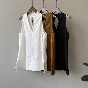 Camicetta semplice elegante <span class=keywords><strong>di</strong></span> alta classe Top in <span class=keywords><strong>lino</strong></span> Lyoncell tessuto con scollo a v <span class=keywords><strong>camicia</strong></span> estiva senza maniche stile <span class=keywords><strong>di</strong></span> lavoro <span class=keywords><strong>femminile</strong></span> tinta unita - Product Image 6