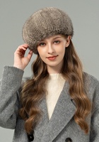 Béret en fourrure de vison véritable pour femme, vente en gros d'usine, chapeau d'hiver chaud et luxueux en fourrure de vison tricotée, couvre-chef pour femme