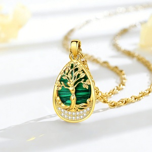 Nuova Collana in Malachite a Goccia con Pendente Albero della Vita in <span class=keywords><strong>Oro</strong></span> 24K, Elegante Gioiello Verde a Forma di Pera, Regalo per Donne - Product Image 3