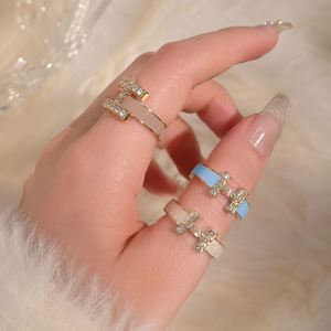 H Letter Enamel Custom <b>Gold</b>-Plated Channel <b>Set</b> Zircon Trendy <b>Ring</b> INS Style French Niche Design Wholesale Copper Jewelry Women's - Product Image 1