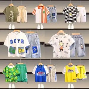 Boys Clothings Sets Kids Boutique 2 Pcs Pure Cotton Short Sleeve Children Clothes Suit