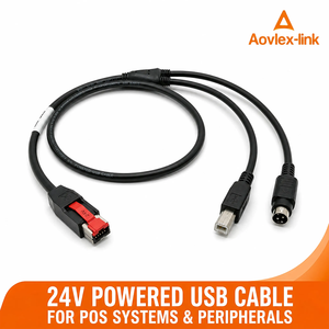 Câble <span class=keywords><strong>USB</strong></span> 24V vers prise Hosiden 3 broches et câble <span class=keywords><strong>USB</strong></span> <span class=keywords><strong>B</strong></span>, séparateur en Y, câble de reçu d'imprimante pour système EPOS POS - Product Image 1