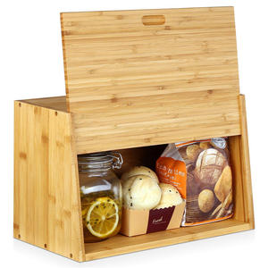 Boîte à pain en bambou naturel personnalisée de gros pour boulanger, conteneur de stockage alimentaire, boîte de rangement pour pain à couvercle rabattable pour la cuisine - Product Image 1
