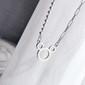 Collier asymétrique Mickey Mouse ajouré en argent sterling S925, style vintage vieilli, cadeau tendance - Product Image 3