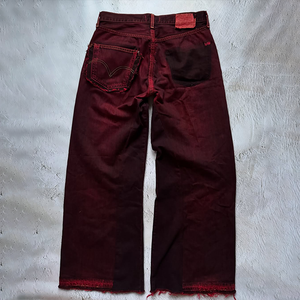 Jeans amples délavés vintage avec logo de marque personnalisé, <span class=keywords><strong>pantalon</strong></span> en denim pour <span class=keywords><strong>homme</strong></span>, rivets, effet usé, bordeaux, coupe <span class=keywords><strong>baggy</strong></span> - Product Image 5