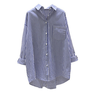 Nuova <span class=keywords><strong>Giacca</strong></span> <span class=keywords><strong>Camicia</strong></span> Casual da <span class=keywords><strong>Donna</strong></span> Stile Coreano Primaverile e Autunnale, Corta Davanti e Lunga Dietro, a Righe Verticali - Product Image 5