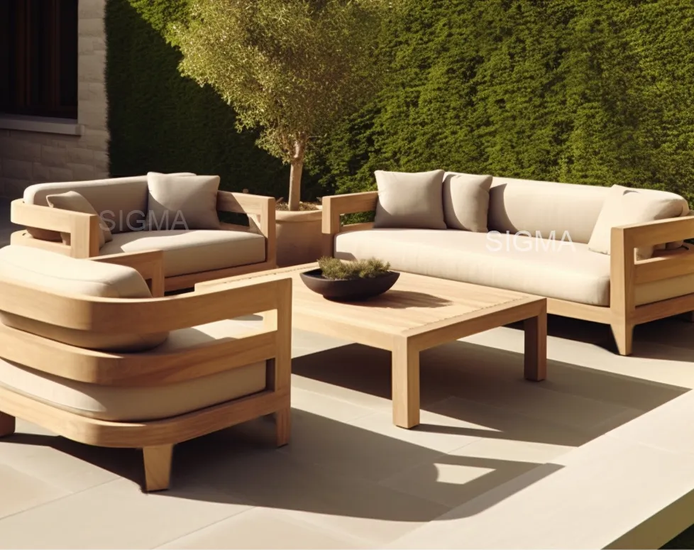 Hoge End Waterdichte Buiten Stof Tuin Patio Meubels Teak Hotel Sofa Set Meubels